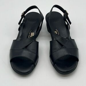 SAS Sandals Women's Size 8 Black Leather Slingback Wedge Open Toe Tripad Comfort